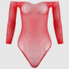 Fine Fishnet & Rhinestone Long Sleeve Teddy Bodystocking