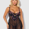 Harlow Embroidered Mesh & Elastic Longline Babydoll