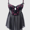 Harlow Embroidered Mesh & Elastic Longline Babydoll