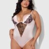 Rising Star Plunge Push Up Bodysuit in Liquid Satin & Lace