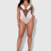 Rising Star Plunge Push Up Bodysuit in Liquid Satin & Lace