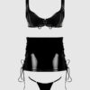 Phoenix Patent Grommet Bralette, Mini Skirt & G-String