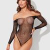 Fine Fishnet & Rhinestone Long Sleeve Teddy Bodystocking