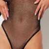 Fine Fishnet & Rhinestone Long Sleeve Teddy Bodystocking