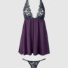 Rosalind Lace & Satin Halter Neck Drop Off Babydoll