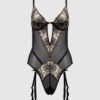 Delfina Embroidered Backless Teddy With Garters