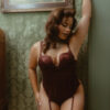 Rising Star Plunge Push Up Corseted Teddy in Petra Satin