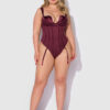 Rising Star Plunge Push Up Corseted Teddy in Petra Satin