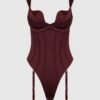 Rising Star Plunge Push Up Corseted Teddy in Petra Satin