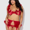 Scarlett Open Cup Marabou Bra, Garter & G-String Set