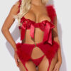 Scarlett Open Cup Marabou Bra, Garter & G-String Set
