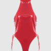 Phoenix Patent Grommet Lace Up Side Halter Neck Teddy