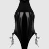Phoenix Patent Grommet Lace Up Side Halter Neck Teddy