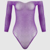 Fine Fishnet & Rhinestone Long Sleeve Teddy Bodystocking