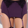 Rosalind Lace & Satin Open Back Garter Skirt 14 Purple/Black / XL