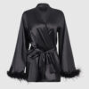 Scarlett Satin & Feather Trimmed Short Sleep Robe