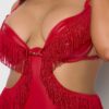 Hendrix Faux Leather & Fringe Crotchless Teddy