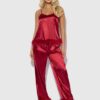 Scarlett Satin Sleep Cami & Long Pant With Feather Trim