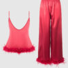 Scarlett Satin Sleep Cami & Long Pant With Feather Trim