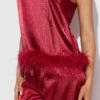 Scarlett Satin Sleep Cami & Long Pant With Feather Trim