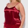 Scarlett Satin Sleep Cami & Long Pant With Feather Trim